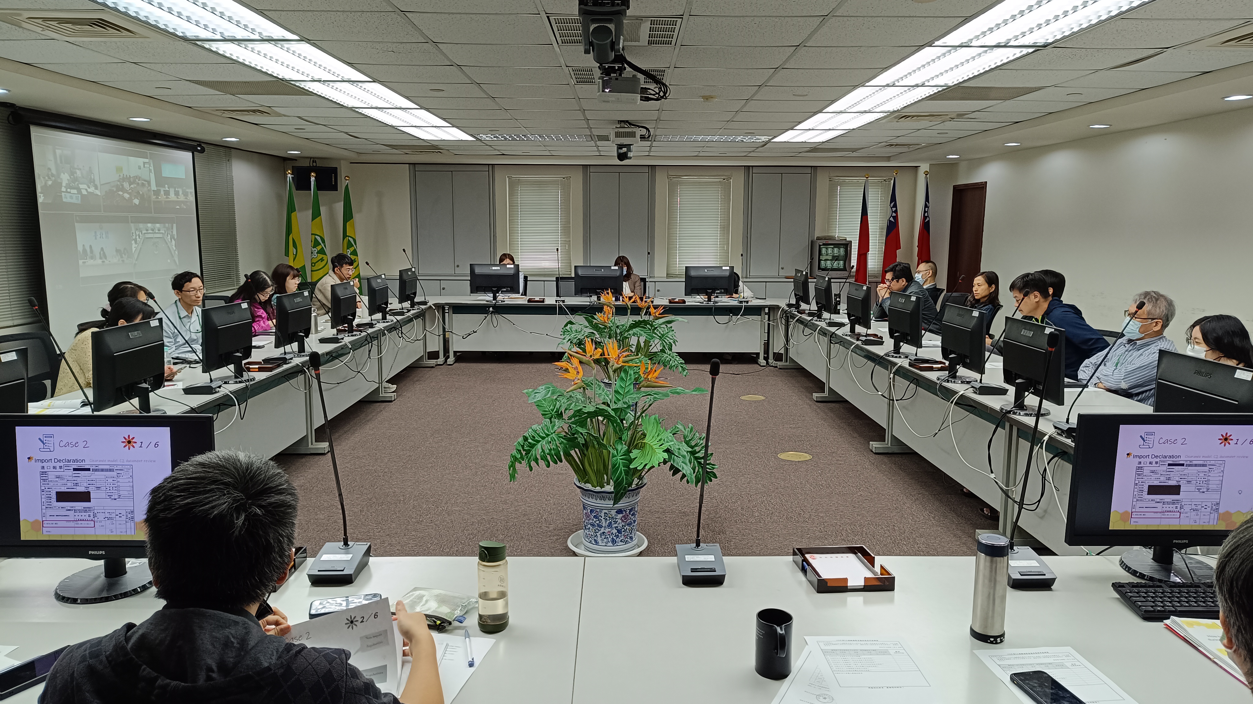Officers Connecting to the Simulated International Video Conference from the Conference Room
