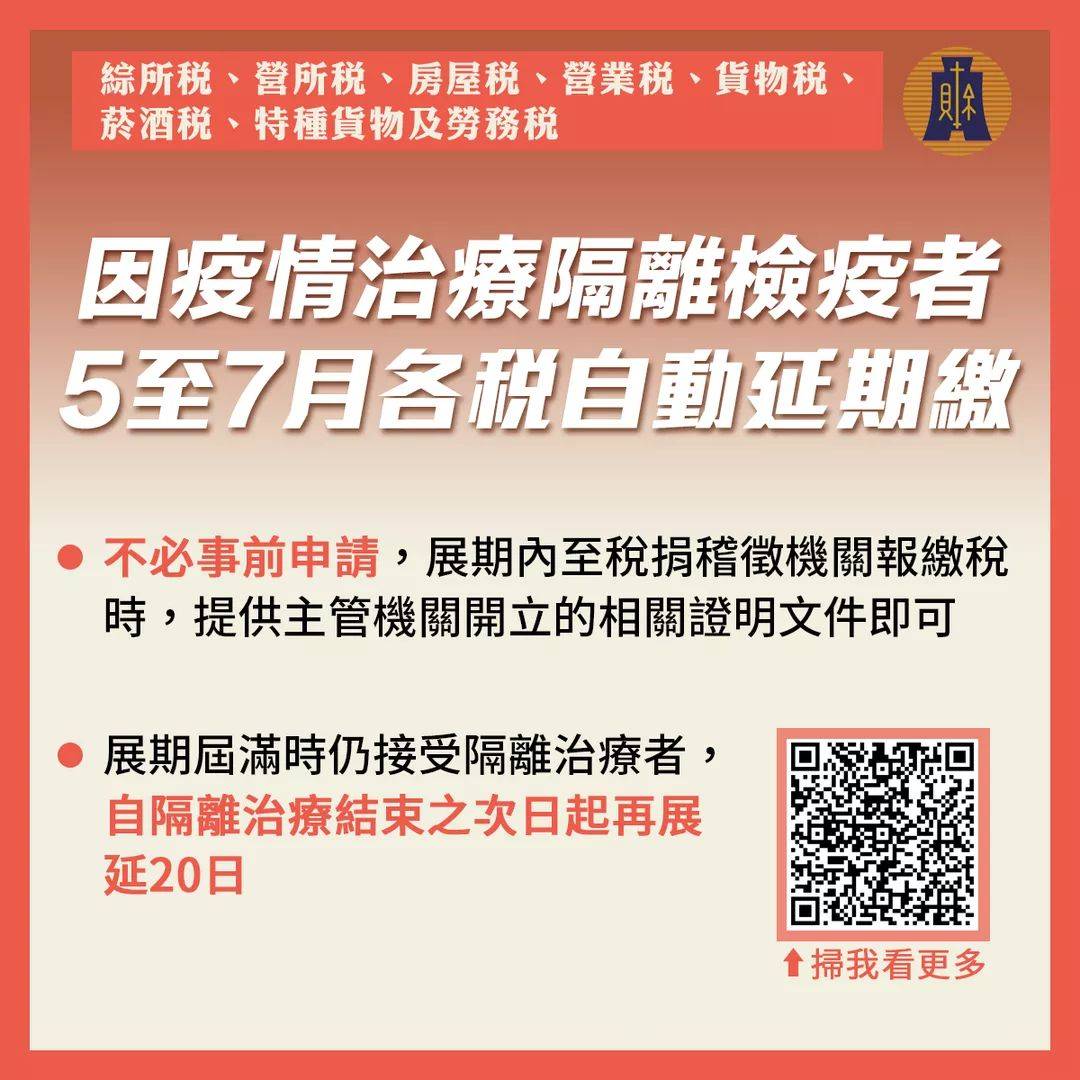 接受治療隔離檢疫者延長5 7月各稅報繳期限 財政部因應嚴重特殊傳染性肺炎專區