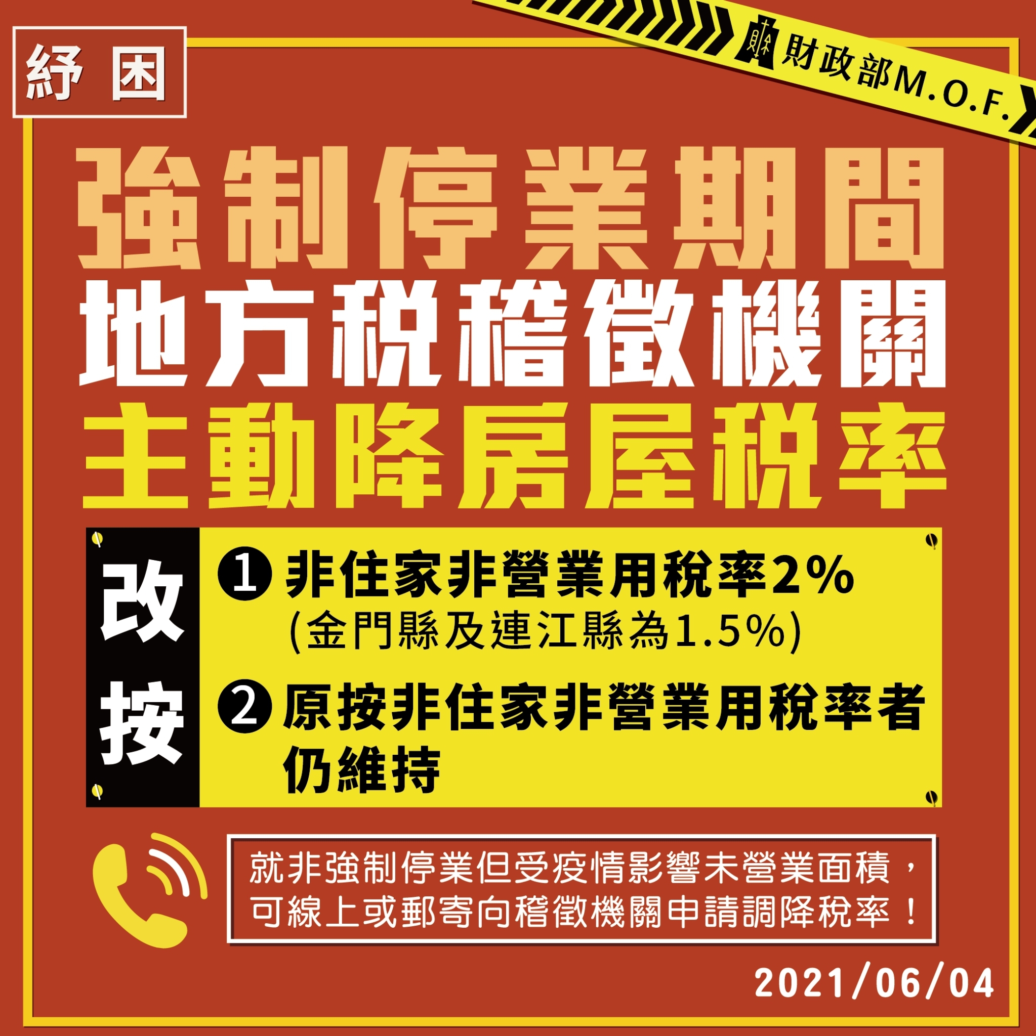 強制停業期間稽徵機關主動調降房屋稅率