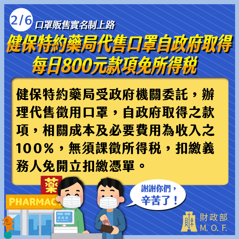代手口罩自政府取得之款項免徵所得稅
