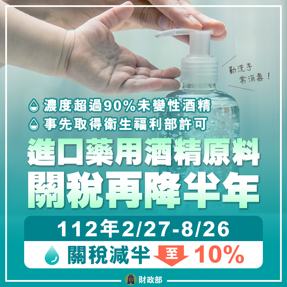 機動調降藥用酒精原料關稅