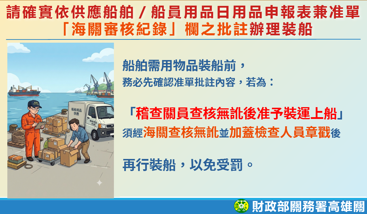 船舶需用物品裝船請依批註辦理