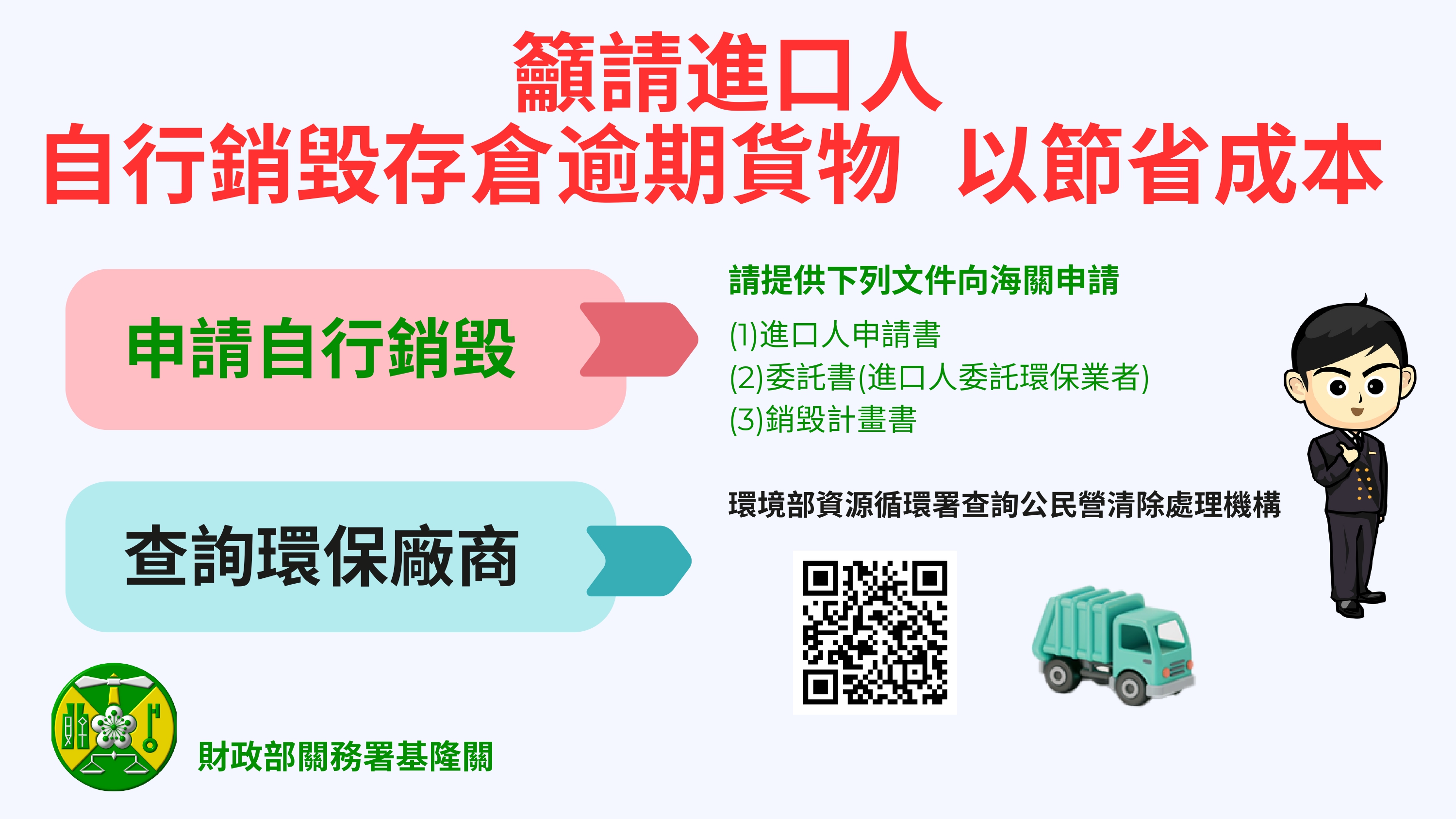籲請進口人自行銷毀存倉逾期貨物 以節省成本