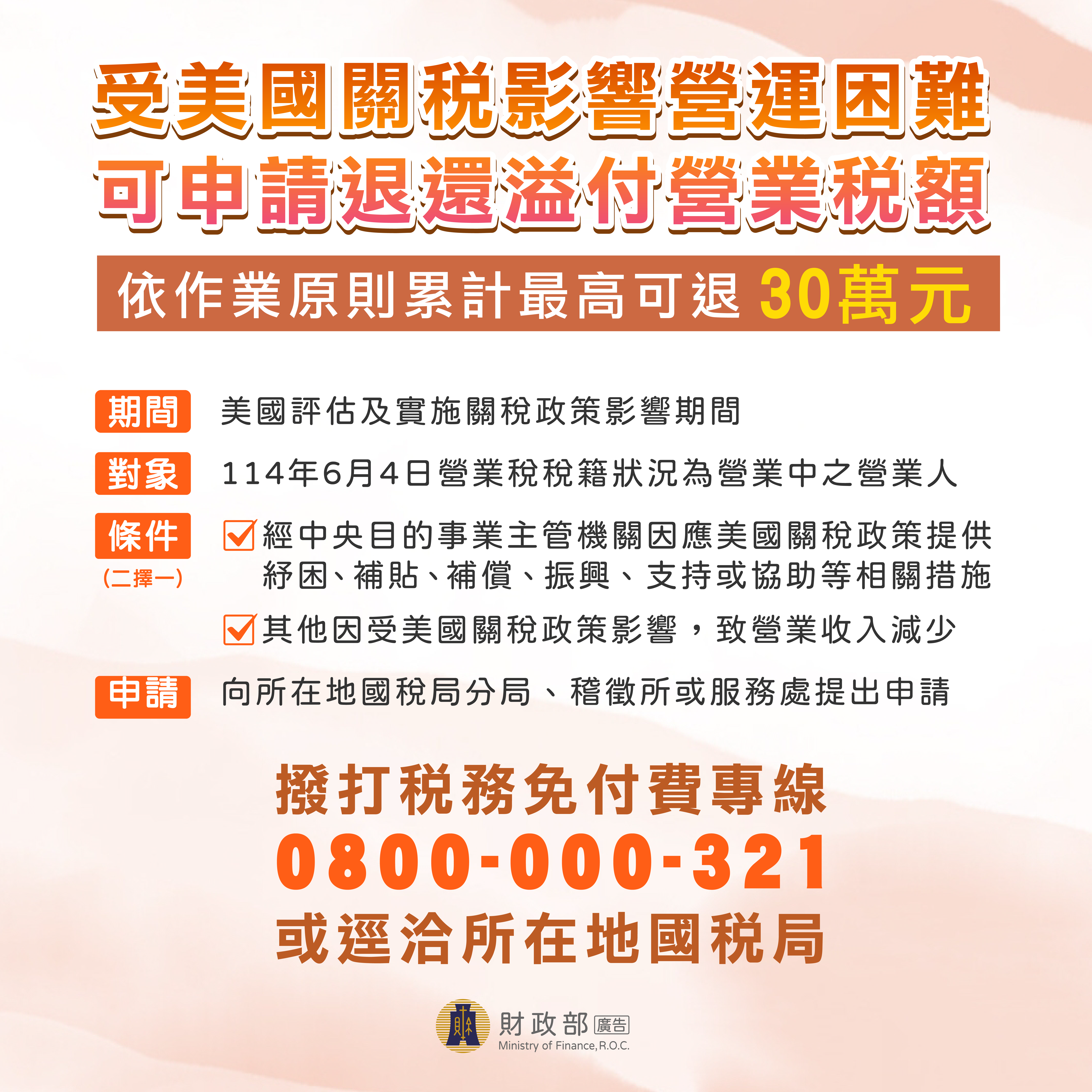 受美國關稅影響退還營業稅溢付稅額