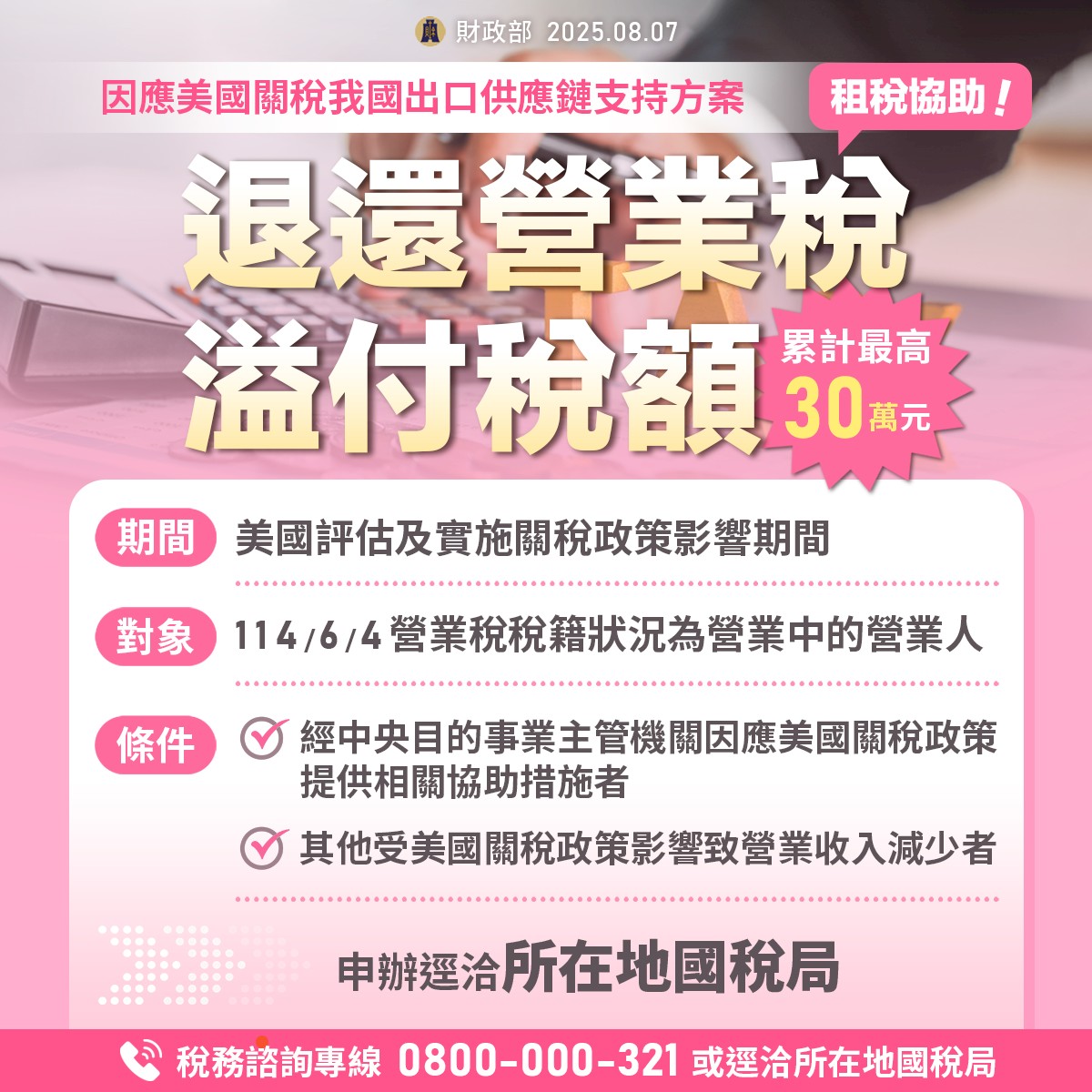 受美國關稅影響退還營業稅溢付稅額